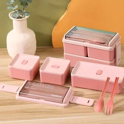 1pc-Lunch Box Thickened Plastic Divided Compartment Double Layer Meal Box Office Worker Bento Box Microwave Oven Available