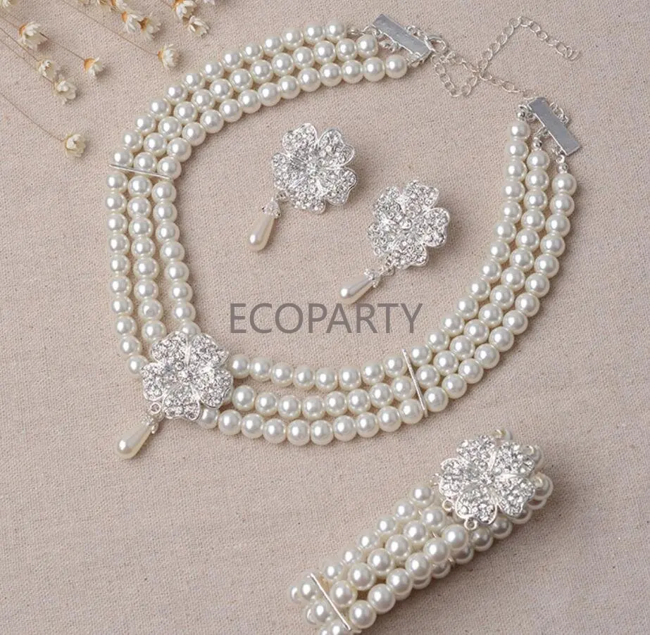 ชาร์ลสตัน Pearl สร้อยคอต่างหูสร้อยข้อมือ Vintage 20S Party Elegant เครื่องประดับ Great Gatsby Flapper เครื่องแต่งกายอุปกรณ์เสริมถุงมือ