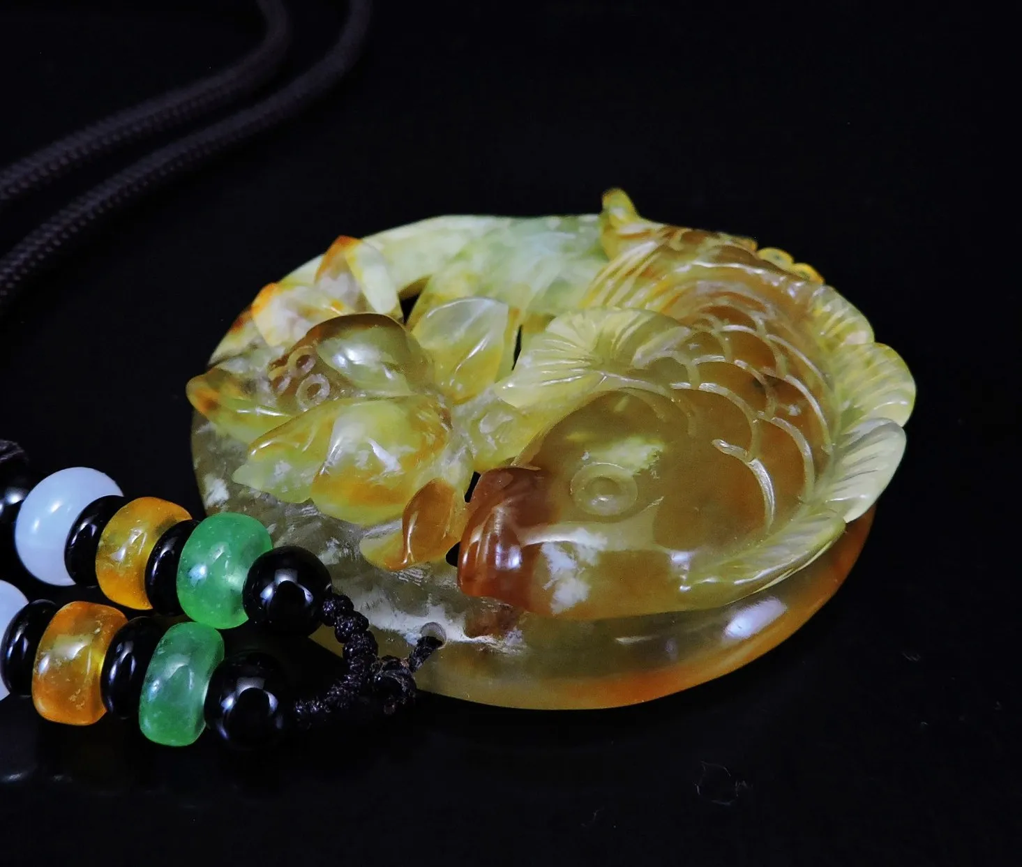 Jade Jewelry Natural Jade Pendant Necklace Hand-Carved fish&lotus flower Jadeite Necklace Pendant Gift No Treatment 634i