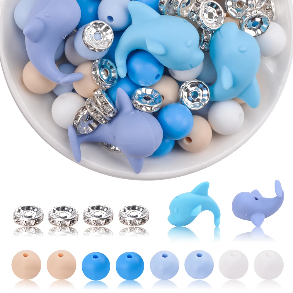 LOFCA 94 Pcs Silicone Dolphin Beads silicone jewelry accessories silicone is used make DIY jewelry necklace keychain Necklaces