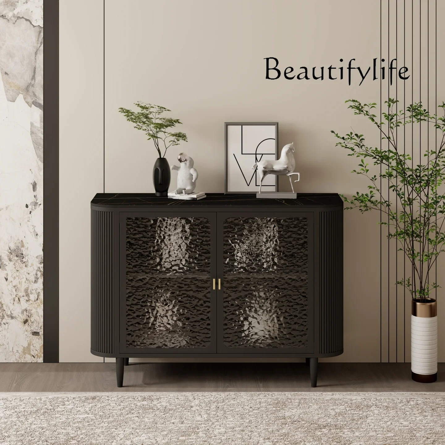 

Rock slab dining side cabinet Modern simple hotel Entrance cabinet Light luxury restaurant Storage display side cabinet