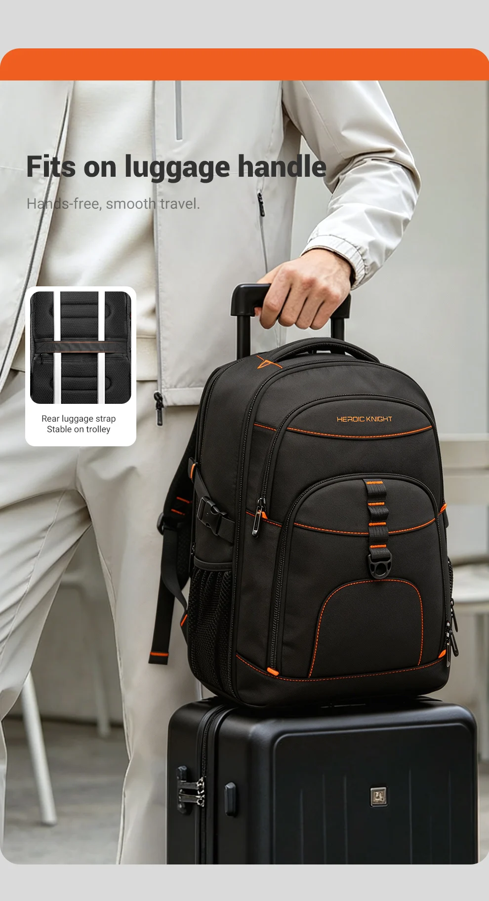 Heroic Knight Multi-function Business Backpack For Men Travel Expandable 17.3" Laptop Bag USB Waterproof Stylish College Daypack