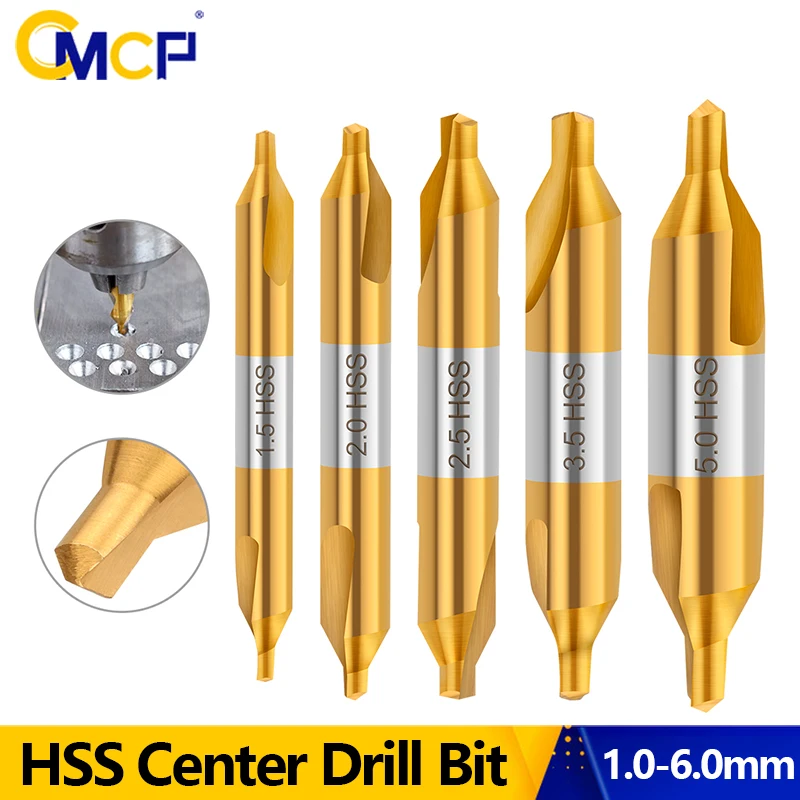 CMCP HSS Center Drill Bit 1.0-6.0mm Combined Center Drill 60 Degree Countersinks Angle Bit For Lathe Metalworking
