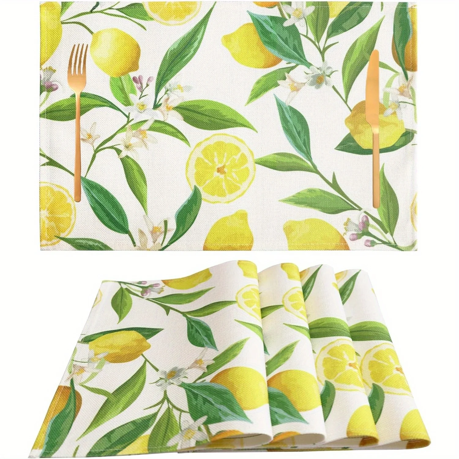 1pc Table Pads, Lemon Table Placemats Set, Linen Place Mats, Heat Resistant Placemats, Fabric Rectangle Table Mat