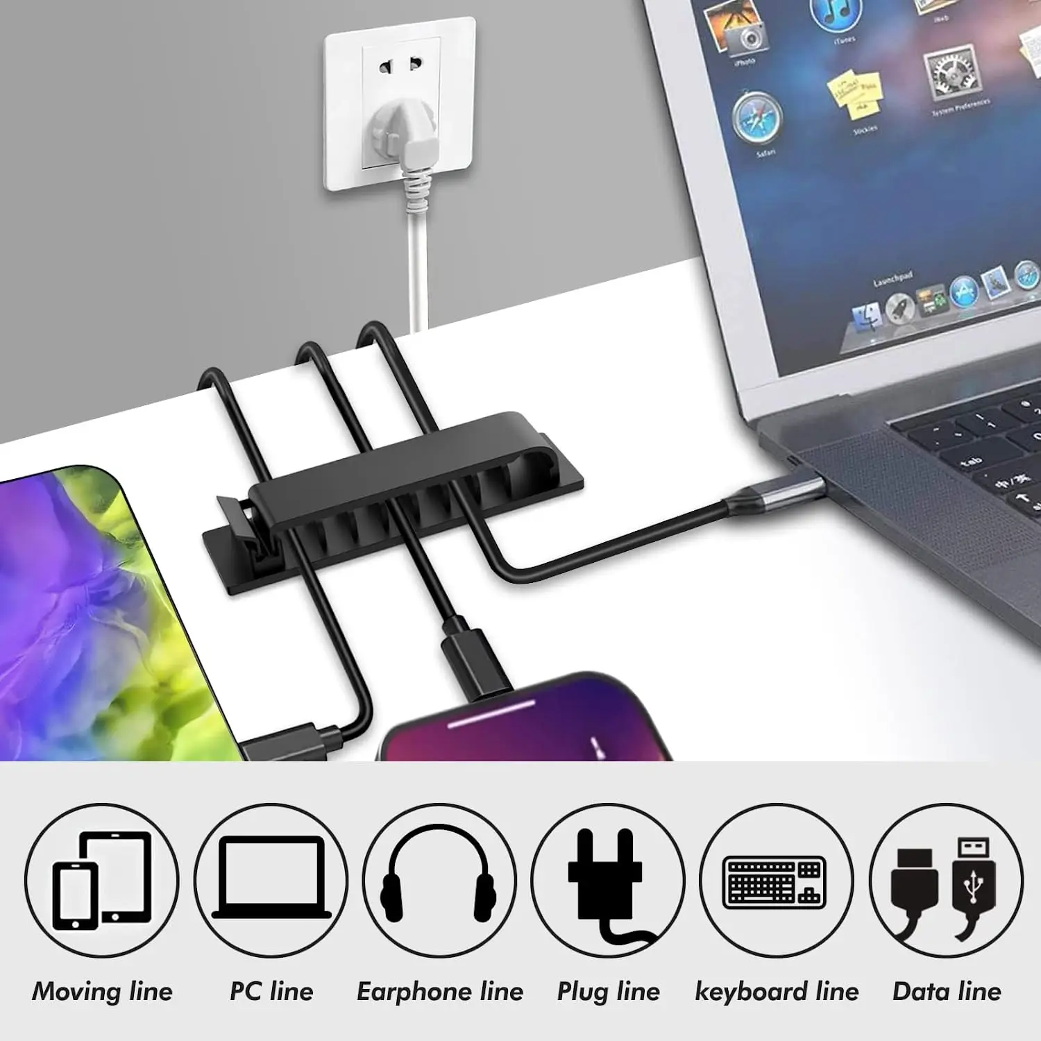 Cable Organizer Self Adhesive Cable Clips USB Cable Management Clamp Car Home Desk Wall Cord Holder Charging Wire Winder Manager