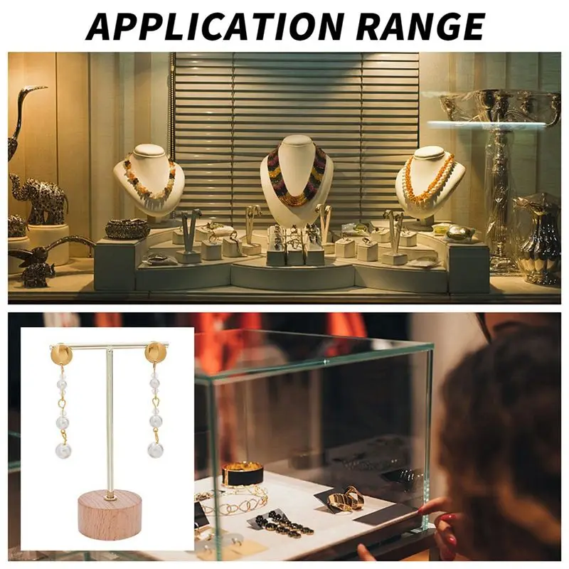 &A11I 3Pcs T Bar Earring Display Stand with Wooden Base Jewelry Holders Hanging Jewelry Organizer for Photography Props A