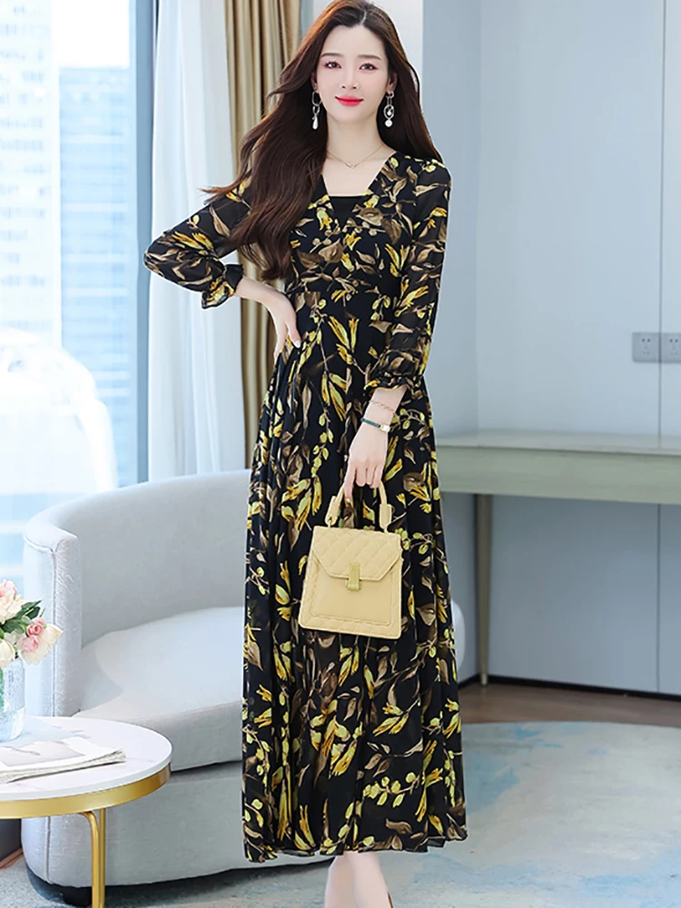 2024 Vintage Luxury Chic Prom Dress Spring Autumn Elegant Bodycon Party Evening Dress Women Casual Floral Long Sleeve Maxi Robe