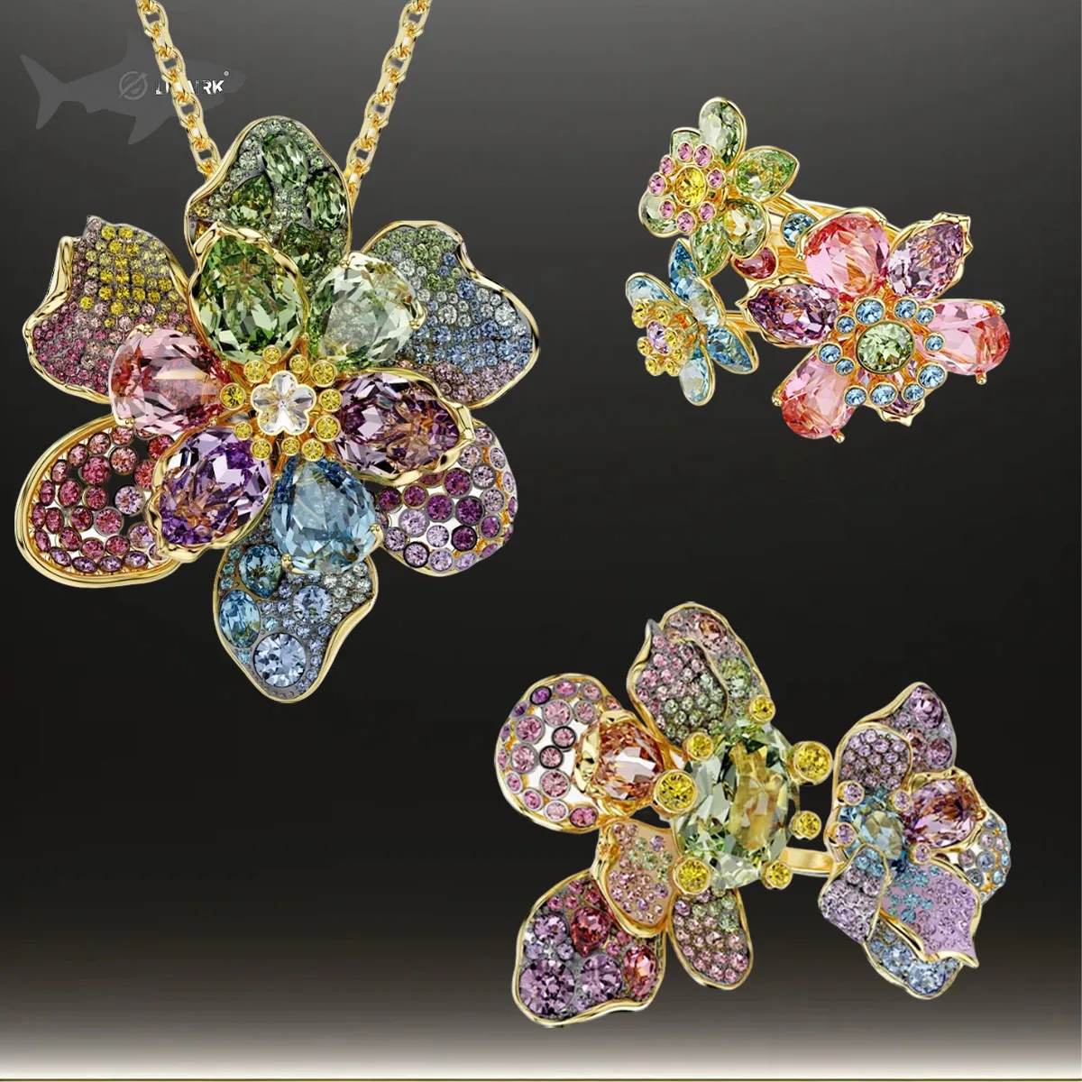 

2025 New High End Flower Ben Necklace Pendant Ring Set Handmade Inlaid Elegant Noble Party Dressing Preferred Holiday Gift