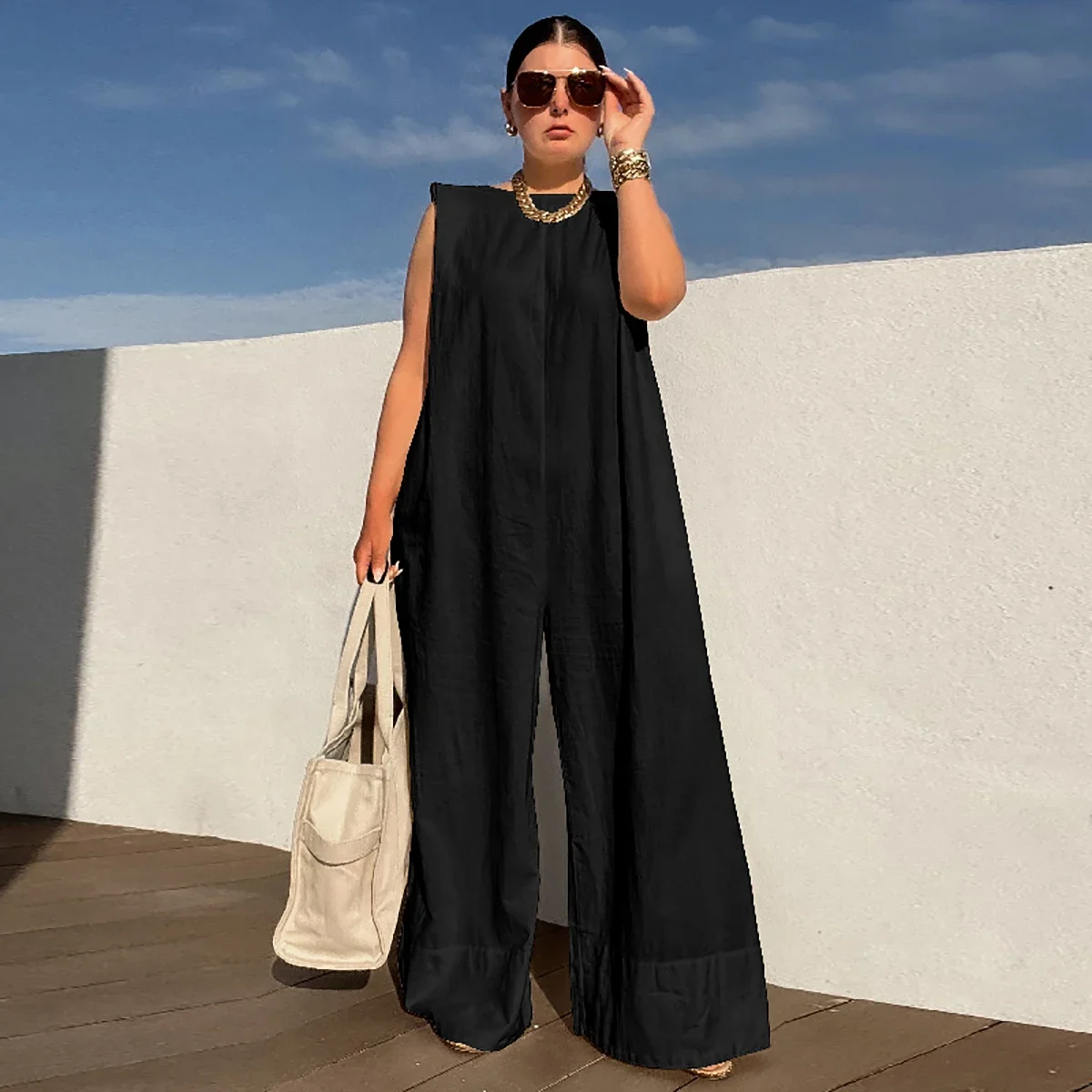 Yeezzi Solid Color Sleeveless Wide Leg Fitness Summer Fashion Female Loose White Black Casual Cool Jumpsuits For Women 2024 New