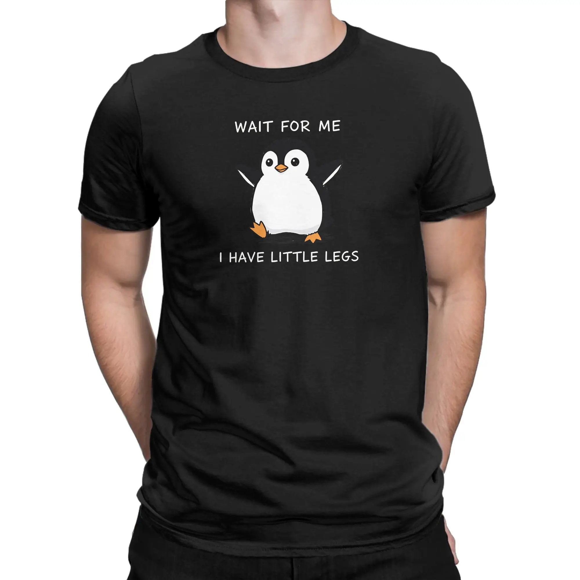 Wait for Me I Have Little Legs Penguin T-Shirts Men  Novelty Pure Cotton Tees Crewneck Short Sleeve T Shirt Party Clothes