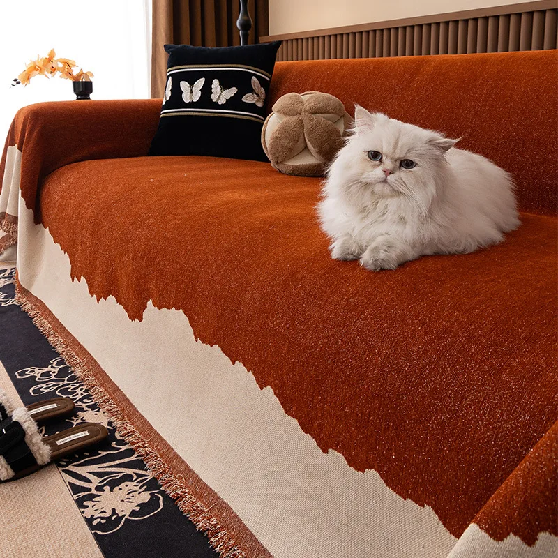 

Boho Jacquard Chenille Sofa Towel with Tassels Double-side, for Living Room Camping Picnic Large Blanket Leisure Relax Beach