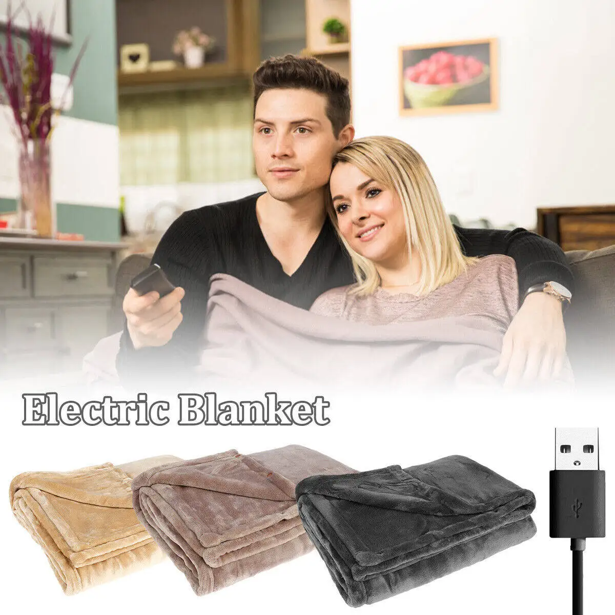 USB Heating Travel Machine Washable For Sofa Bed Portable Electric Blanket Winter Warm Soft Plush Car Shawl Camping