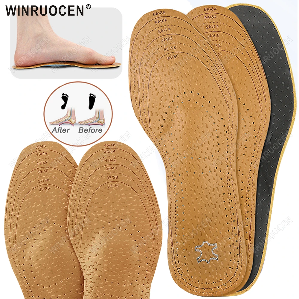 1Pair Leather Orthopedic Insole Arch Support Plantar Fasciitis Insoles Men Women O/X Leg Corrected Insoles Foot Care Products