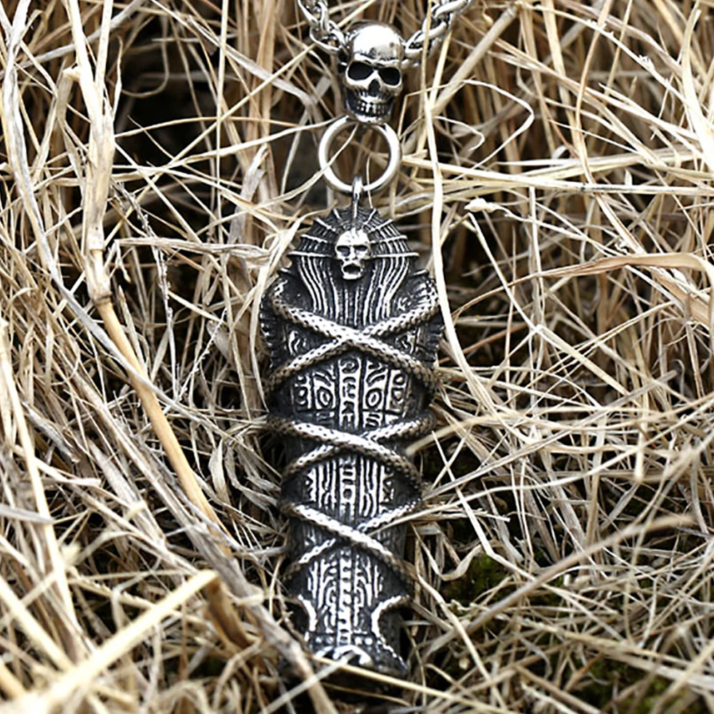 Unique Vintage Stainless Steel Pharaoh Coffin Pendant Necklace For Men Punk Rock Mummy Ancient Egypt Amulet Jewelry Wholesale