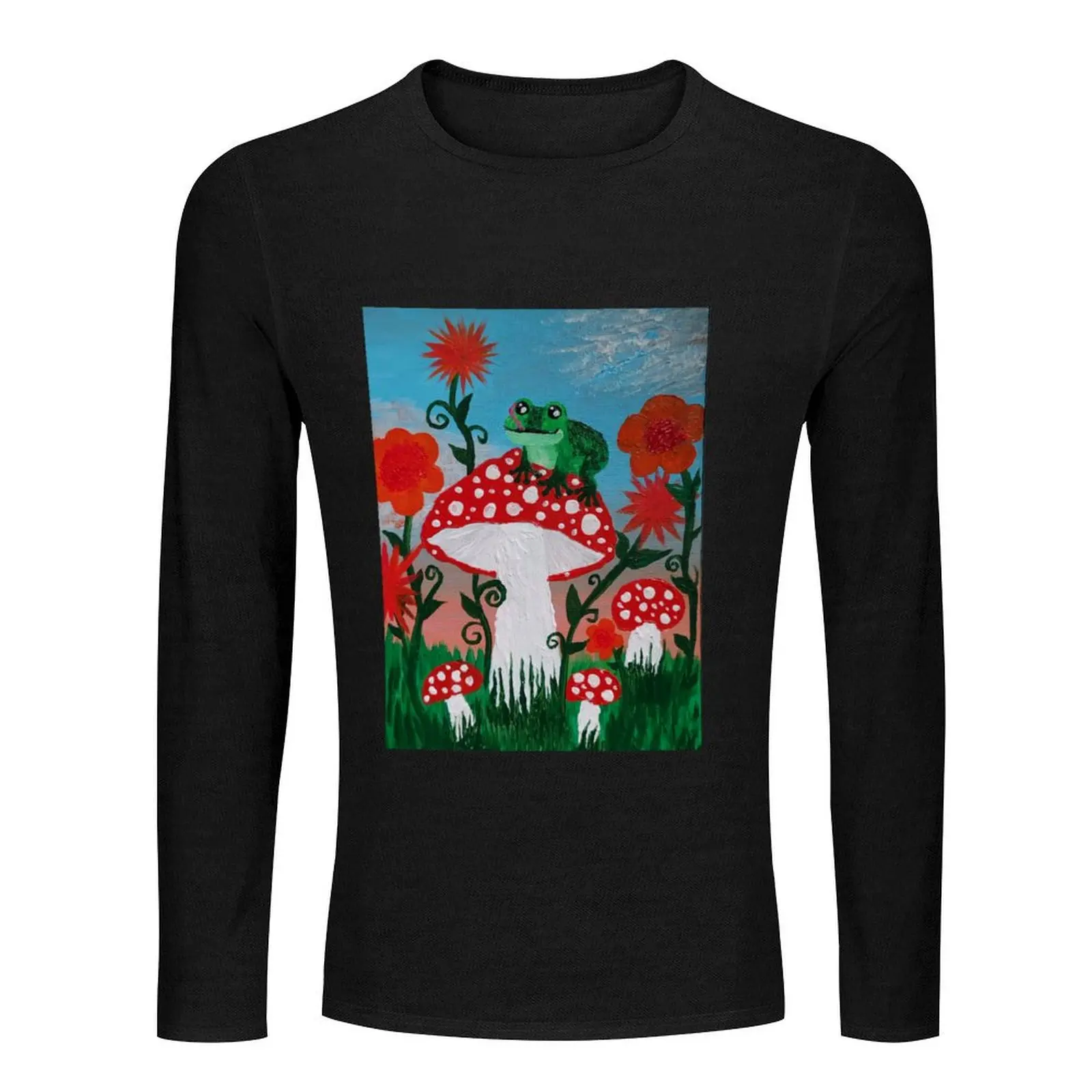 A froggy on a shroom Long T-Shirt customized t shirts quick-drying t-shirt mens t shirts