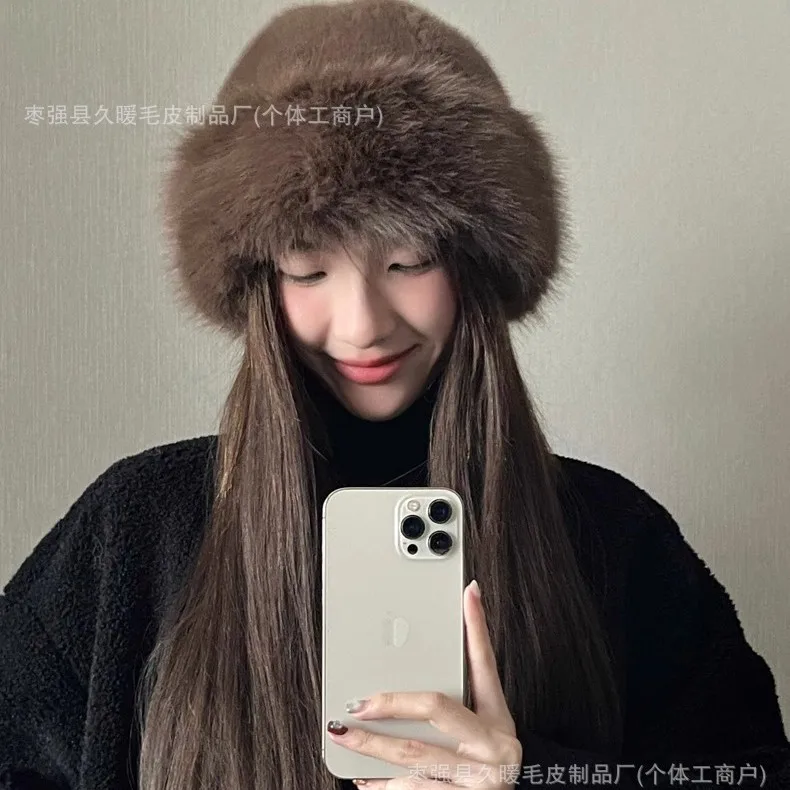 Nouveau chapeau polaire Simple et élégant de couleur unie pour hommes et femmes, chaud, coupe-vent, extérieur, Vintage, chapeau seau amincissant pour le visage