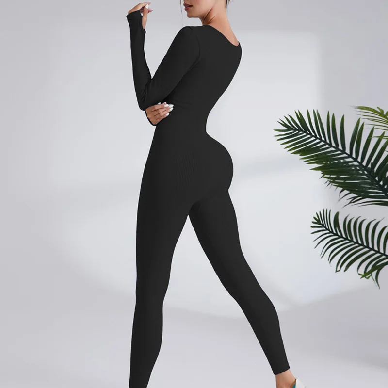 Autumn and Winter European and American Cross-border New Long Sleeve Square Collar Sports Jumpsuit