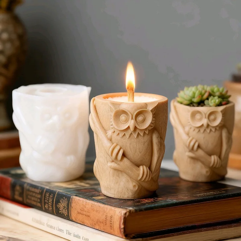 

2pcs Owl Cup Silicone Mold for Scented Candles, Cement Planters, Pen Holders, and Resin Crafts, DIY Animal Decor
