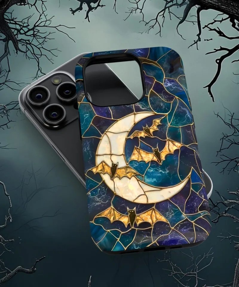 Halloween Celestial Bats Faux Phone Case For IPHONE 16 15PRO MAX 14 13 12 11 Acrylic TPU Two in one magnetic Phone Cases