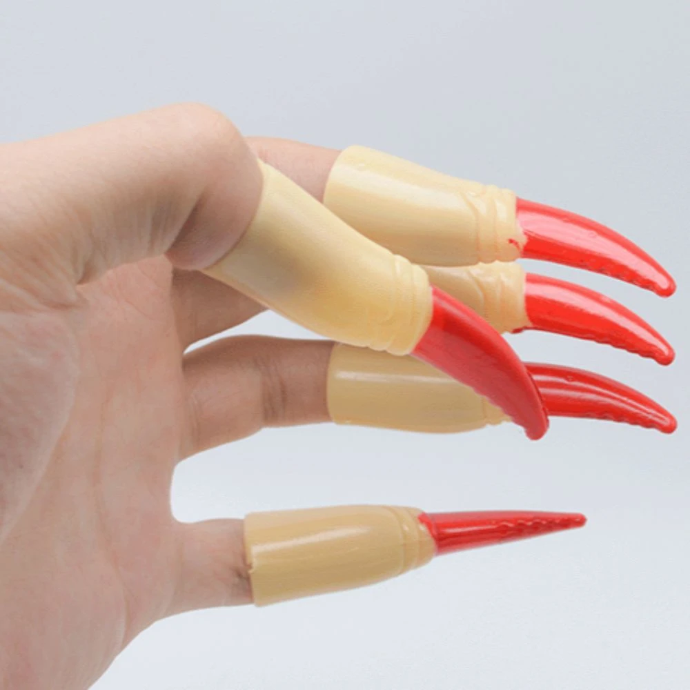 10Pcs/Set Ghost Halloween Fake Fingers Scary Luminous Zombie Witch Finger Set Red Long Fingers Ghost Claw Prop Holiday Party