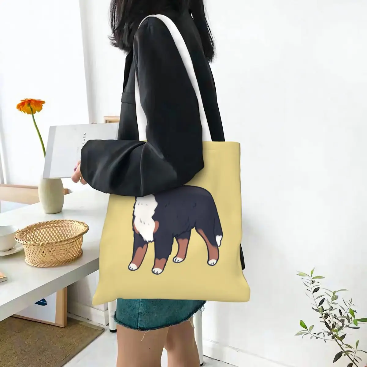 Bolsas de compras para perros de montaña bernés, lona reutilizable, bolso de mano, bolso de viaje para mujer