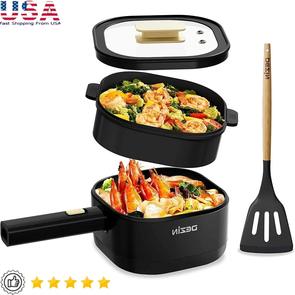 

Compact Electric Hot Pot 2L Non-Stick Ceramic Cooker with Steamer 800W Adjustable Power Perfect Dorm Kitchen Travel