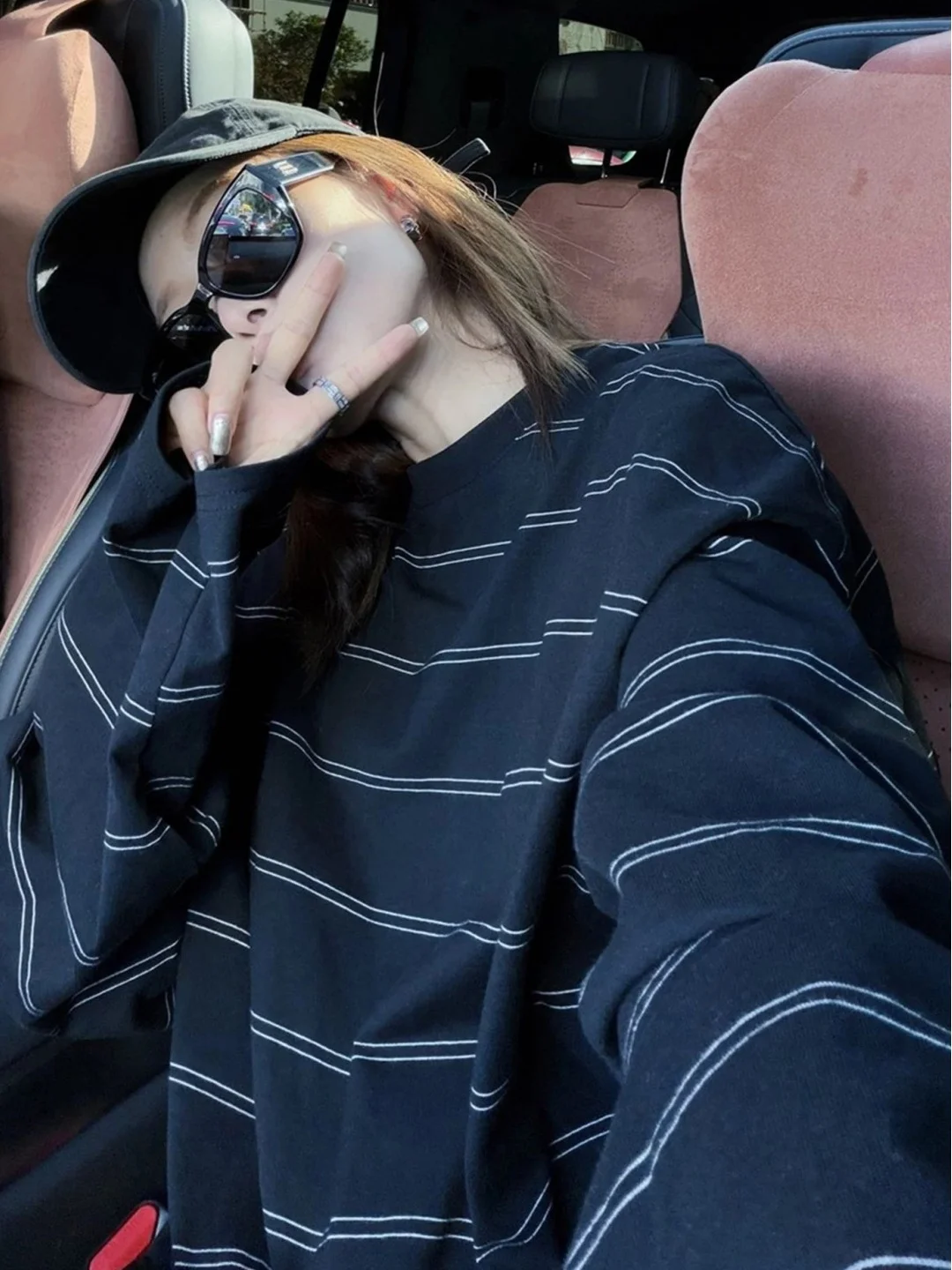 Loose Long Sleeve Women's T-shirt Casual Style Inner Wear Base Shirt Draped Feeling Black Stripe Top for Early Autumn