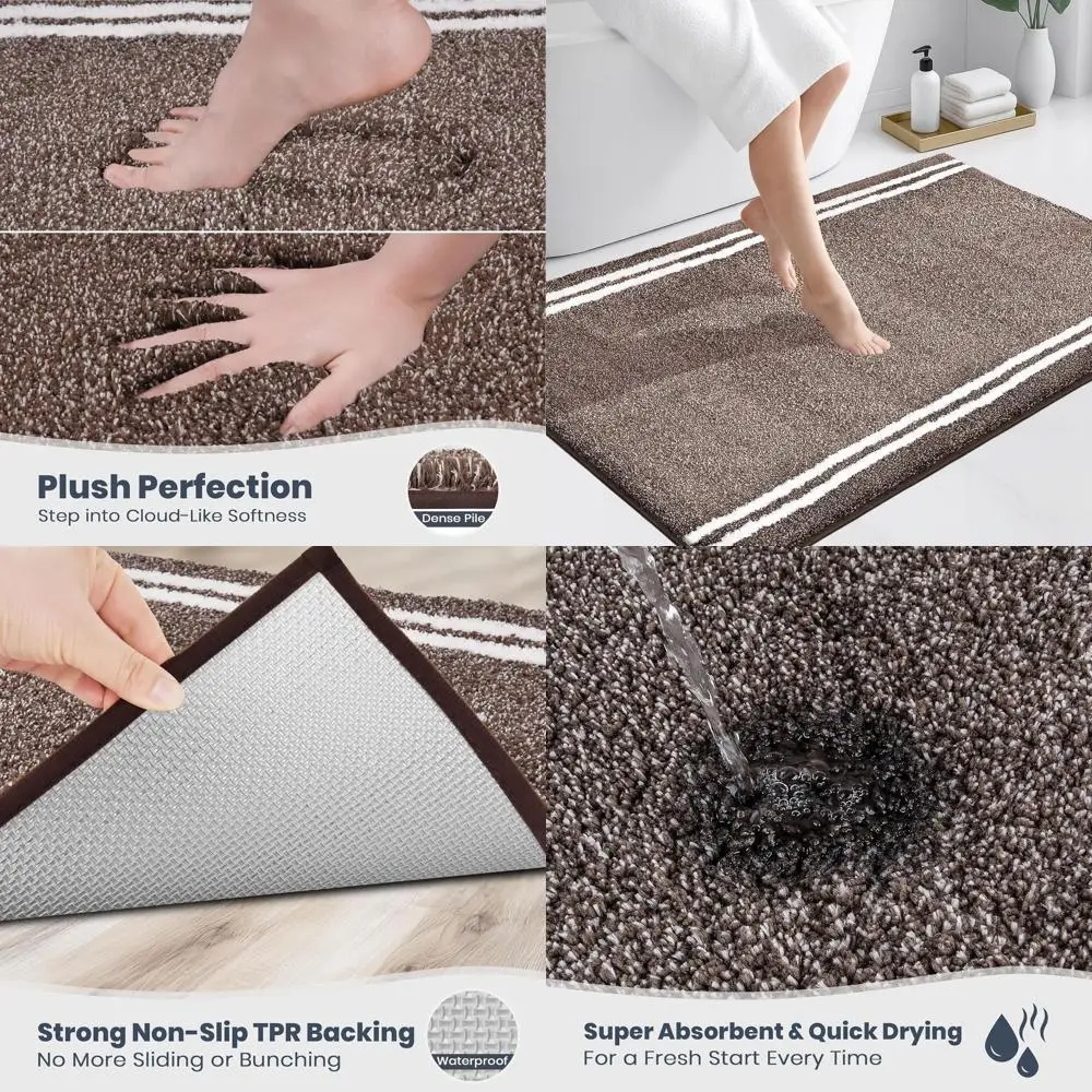 

30x46 Ultra Soft Non-Slip Bath Mat, Quick-Dry Shaggy Microfiber Rug for Shower, Tub & Sink, Brown