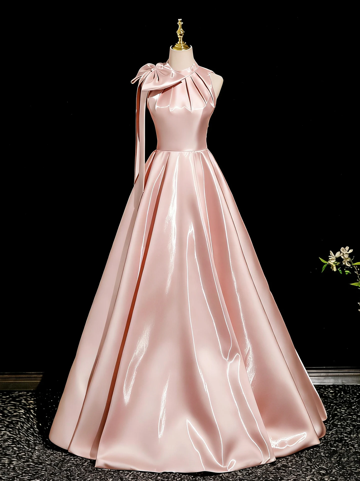 

Розовое атласное вечернее платье для помолвки, элитное, роскошное, с завязками на шее, для дня рождения, 18-летия, выступлений, длинное