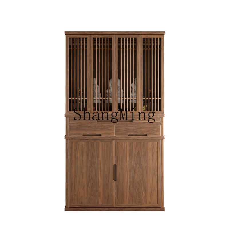 

FG Chinese-style Buddhist niche vertical cabinet integrated wall with door wood household Bodhisattva worship incense table
