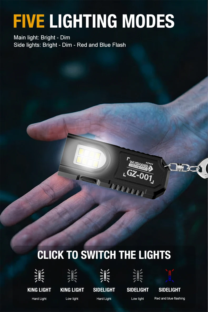 USB-Aufladbare Taschenlampe mit Stiftclip Leistungsstarke Mini-Arbeitsleuchte für Draußen mit Magnetischem Tragbarem Schlüsselanhänger LED COB Taschenlampe – Detail 1