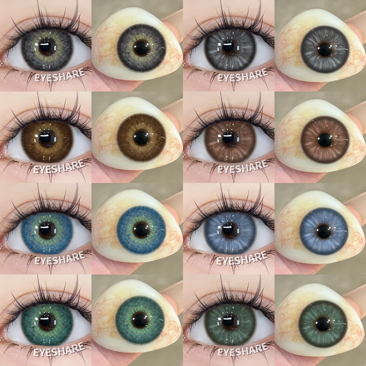 EYESHARE Neue farbige Kontaktlinsen, 1 Paar, hochwertige grau-braune Pupillen, modische blaue Augenlinsen, grüne Augen, Kontakte, Farblinse