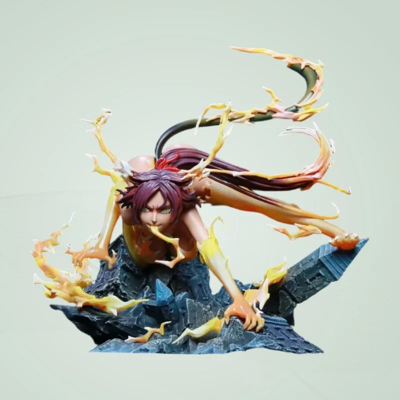 

Bleach Shihouin Yoruichi Thousand-Year Blood War GK Statue Flame Effect Scene Base PVC Anime Figurine Desktop Decor Collectible