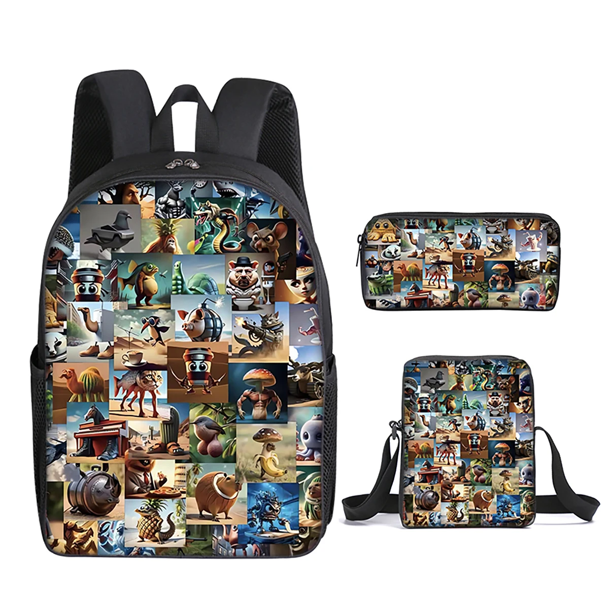 Italian Brainrot 3Pcs/Set Backpack With Messenger Bags ,Pencil Bags For Boy/Girls Best Gift 3D Cartoon Student School Bags