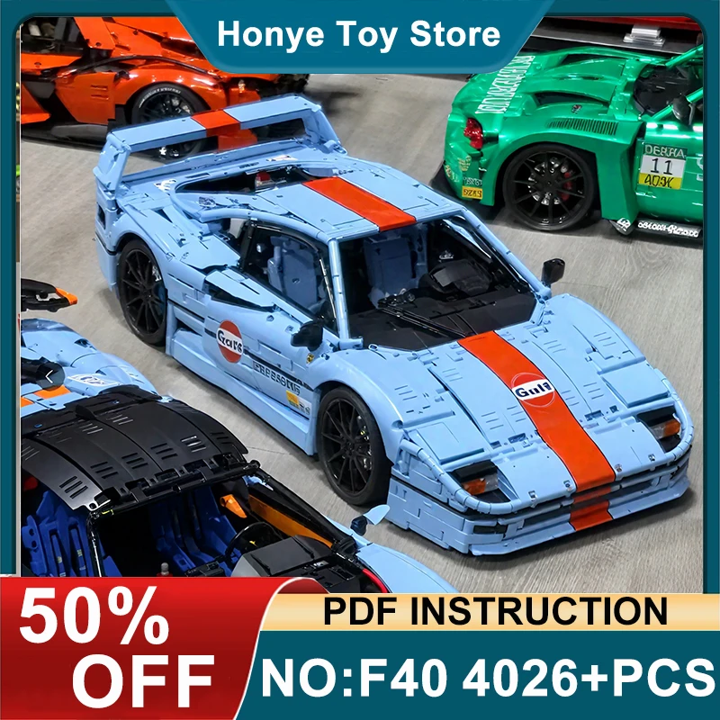 

Высокотехнологичные MOC F40, модифицированный порошок масла Gulf, синий Sprots, автомобиль 1:8, модель, строительные блоки, сделай сам, головоломка, игрушка, стол, рождественские подарки