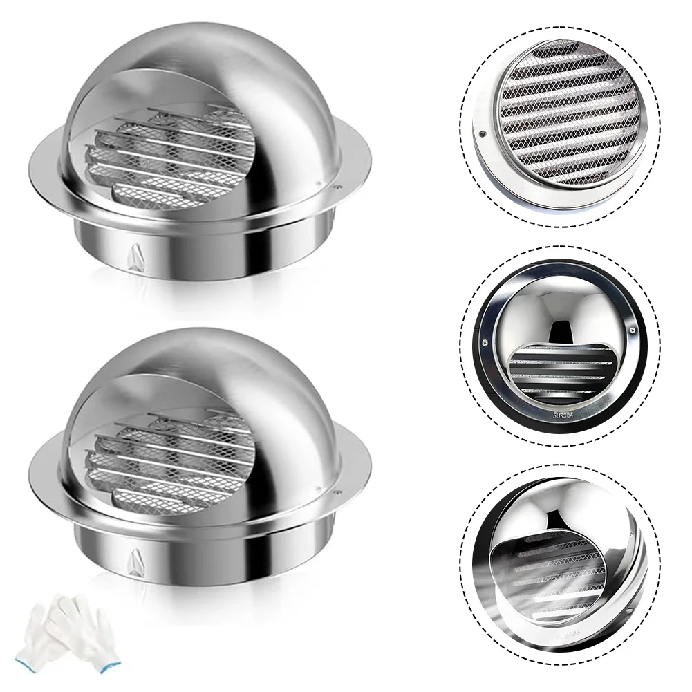 Round Bull Nose External Air Vent 304 Stainless Steel With Gloves 100mm Surpasses Plastic Vents For Tumble Dryer