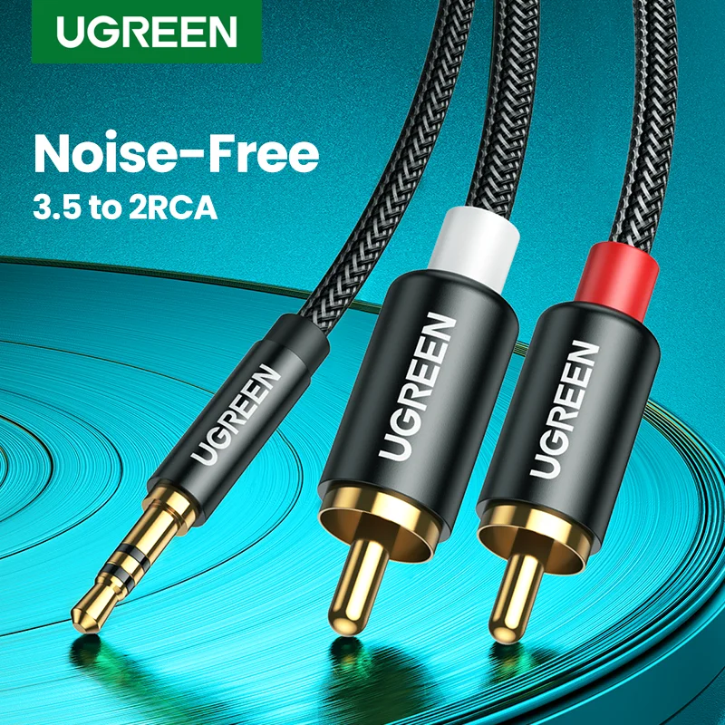 UGREEN – câble en Nylon tressé de 3.5mm à 2RCA, adaptateur auxiliaire Audio, cordon séparateur en Y stéréo pour Smartphone, haut-parleurs de