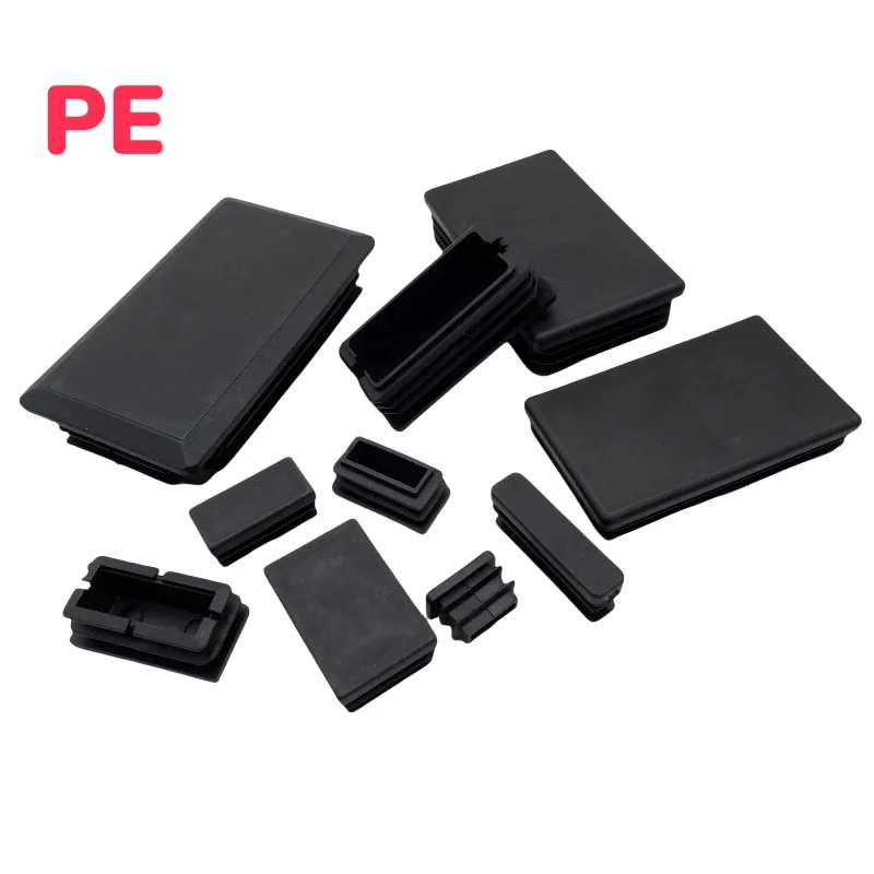 Black PE Square Plastic Furniture Tables Chairs Foot Pads Tube Pipe Plug Rectangle End Caps Inserts Bung Table Chair Feet