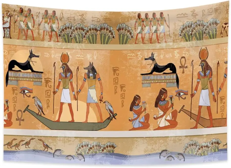 Decorative Large Ancient Egyptian Tapestry Wall Hanging Polyester Print Pharaoh Hieroglyphic Royal Art Decor Museum Poster