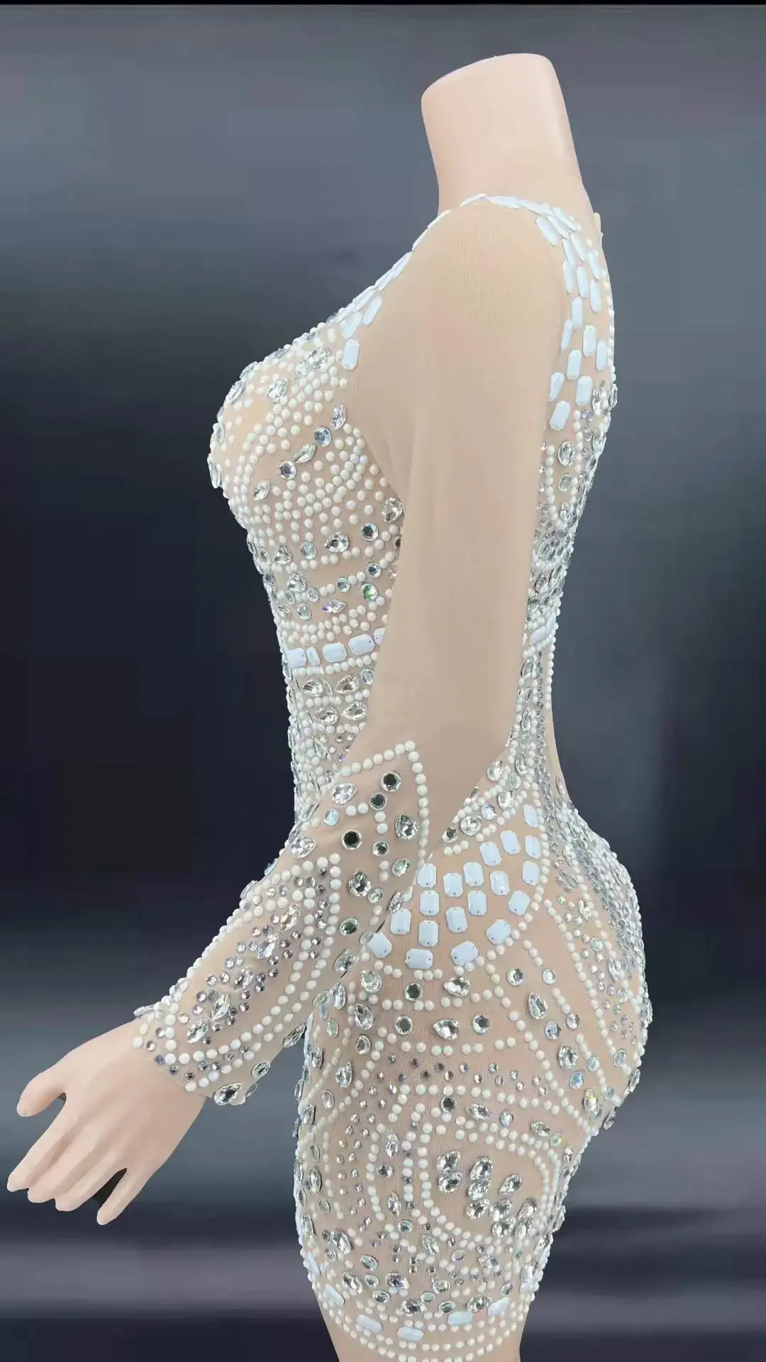 Robe de célébration d'anniversaire pour femmes, strass scintillants, tenue en maille, tenue de Bar, danseuse, Drag Queen