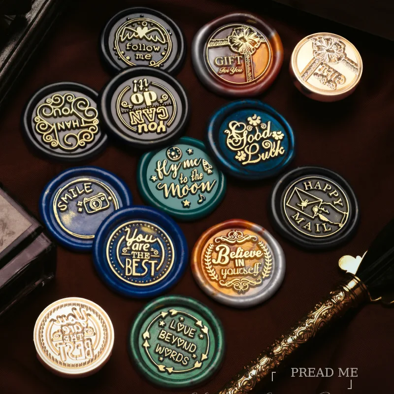 الإنجليزية بركات ختم رئيس الشمع ختم المغلف ختم بطاقات المعايدة هدايا دعوة الزفاف ، شكرًا لك/حظا سعيدا/أطيب التمنيات