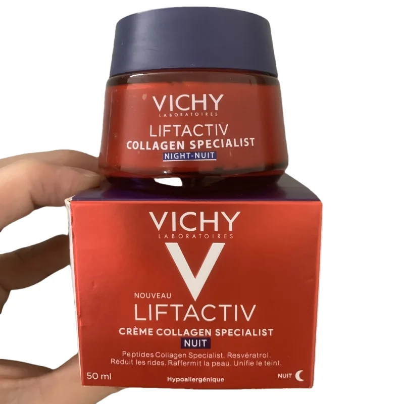 Crema de noche de colágeno Vichy 50 ml Crema sin lavado Reduce la sequedad Hidratante para pieles secas, pieles grasas y tipo de piel combinada