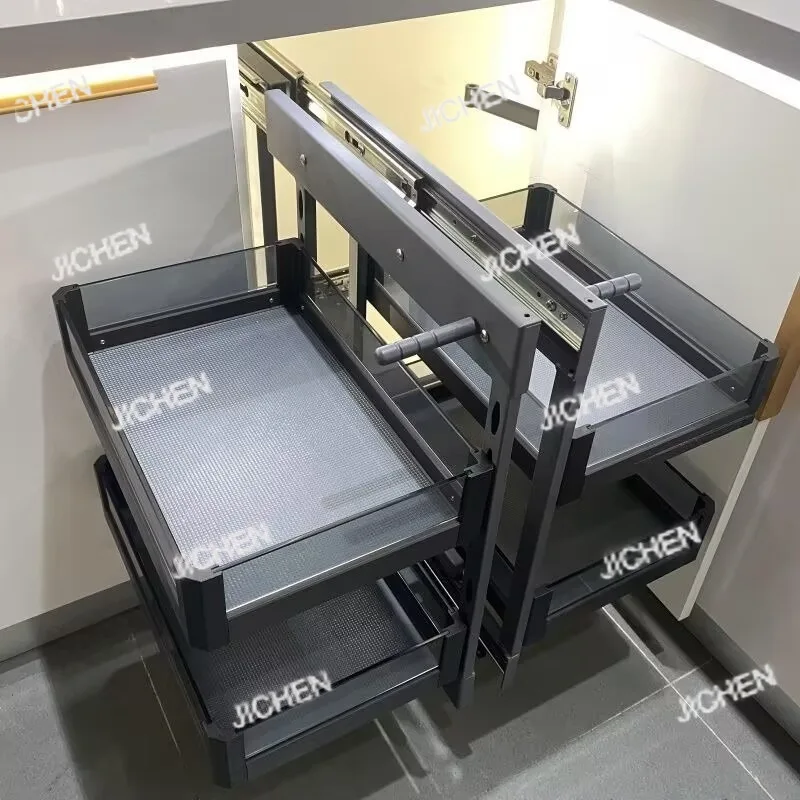 

Kitchen Sliding Storage Rack Cabinet Corner Pull Out Type Racks Adjustable Organizer Shelf Movable Rotatable Shelves Kitchenware