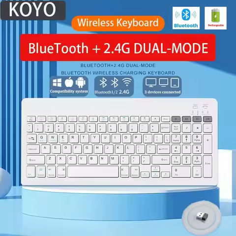 Spanish/German/Russian/Korean/Arabic Bluetooth &amp; 2.4G Wireless Rechargeable Keyboard For Tablet iPad PC Android IOS Win