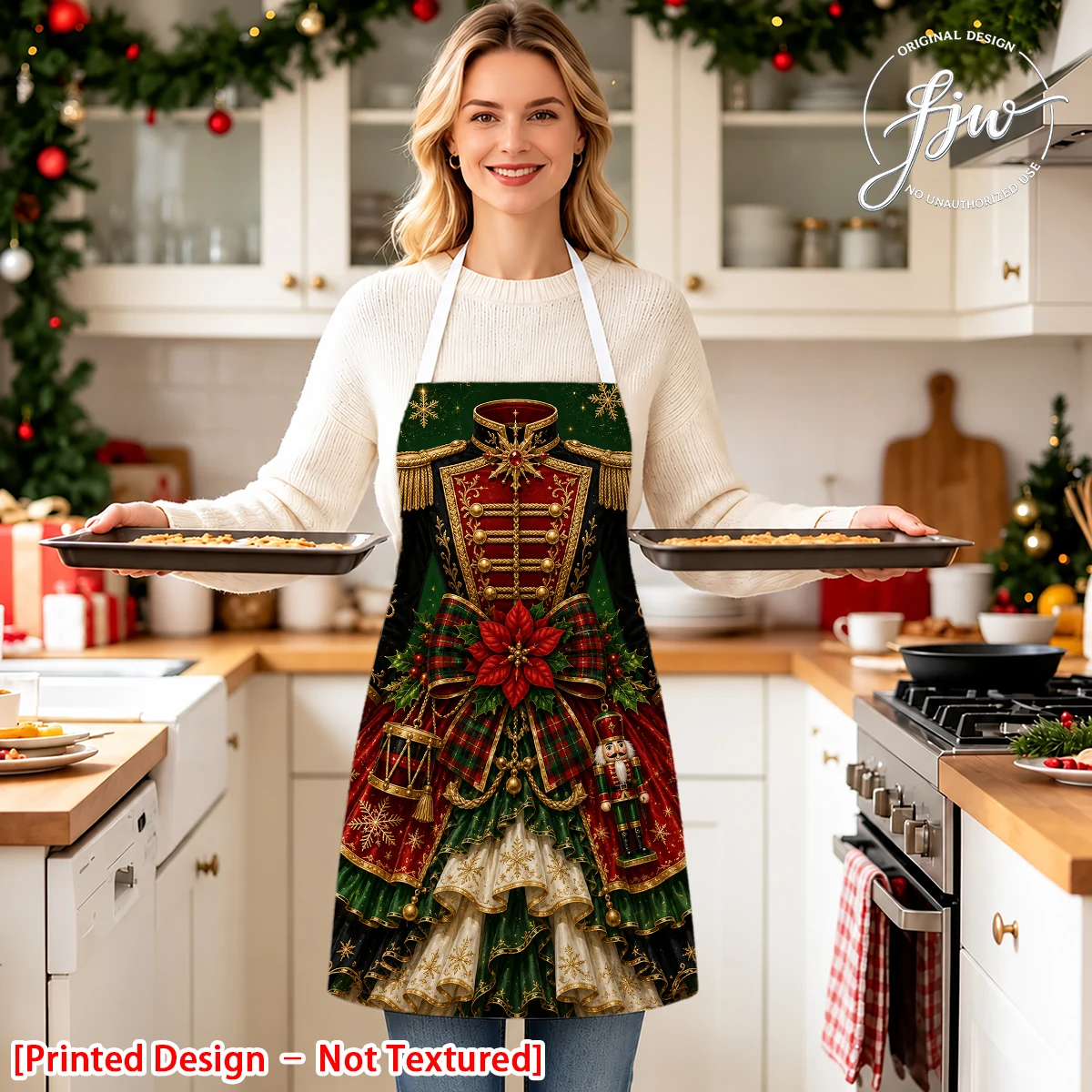 1pcs Christmas Themed Aprons Cute Snowman Nutcracker Reindeer Xmas Kitchen Aprons for Holiday Cooking Baking Party Decor