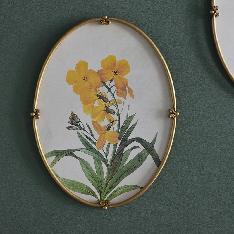 Vintage Wall Hanging Decorations Chinese Art Plants Floret Wall-mounted Decor Home Paiting Board Metal Edge Photography Props