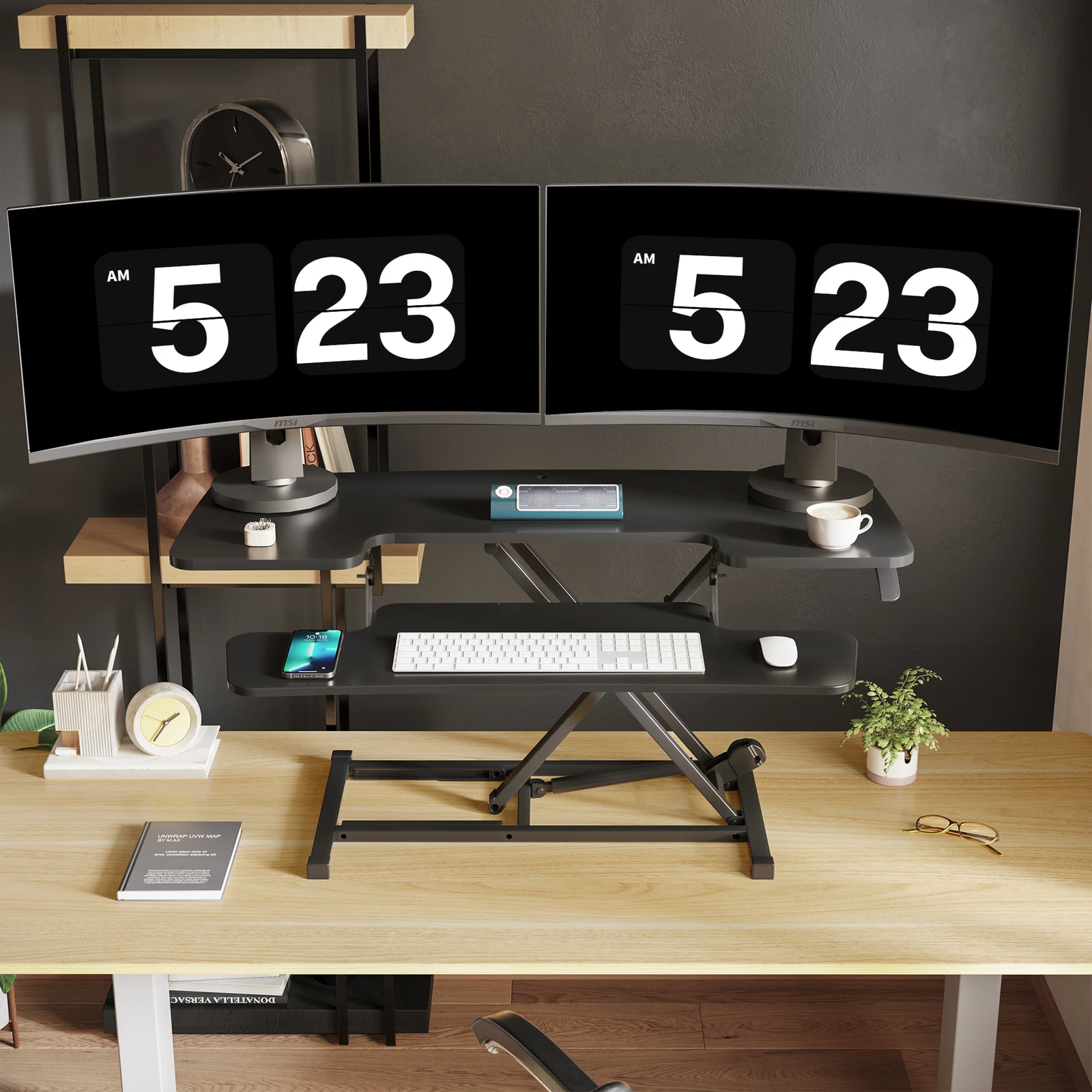 Scrivanie per computerConvertitore da scrivania regolabile da 42 pollici per postazione di lavoro ergonomica per ufficio Nero