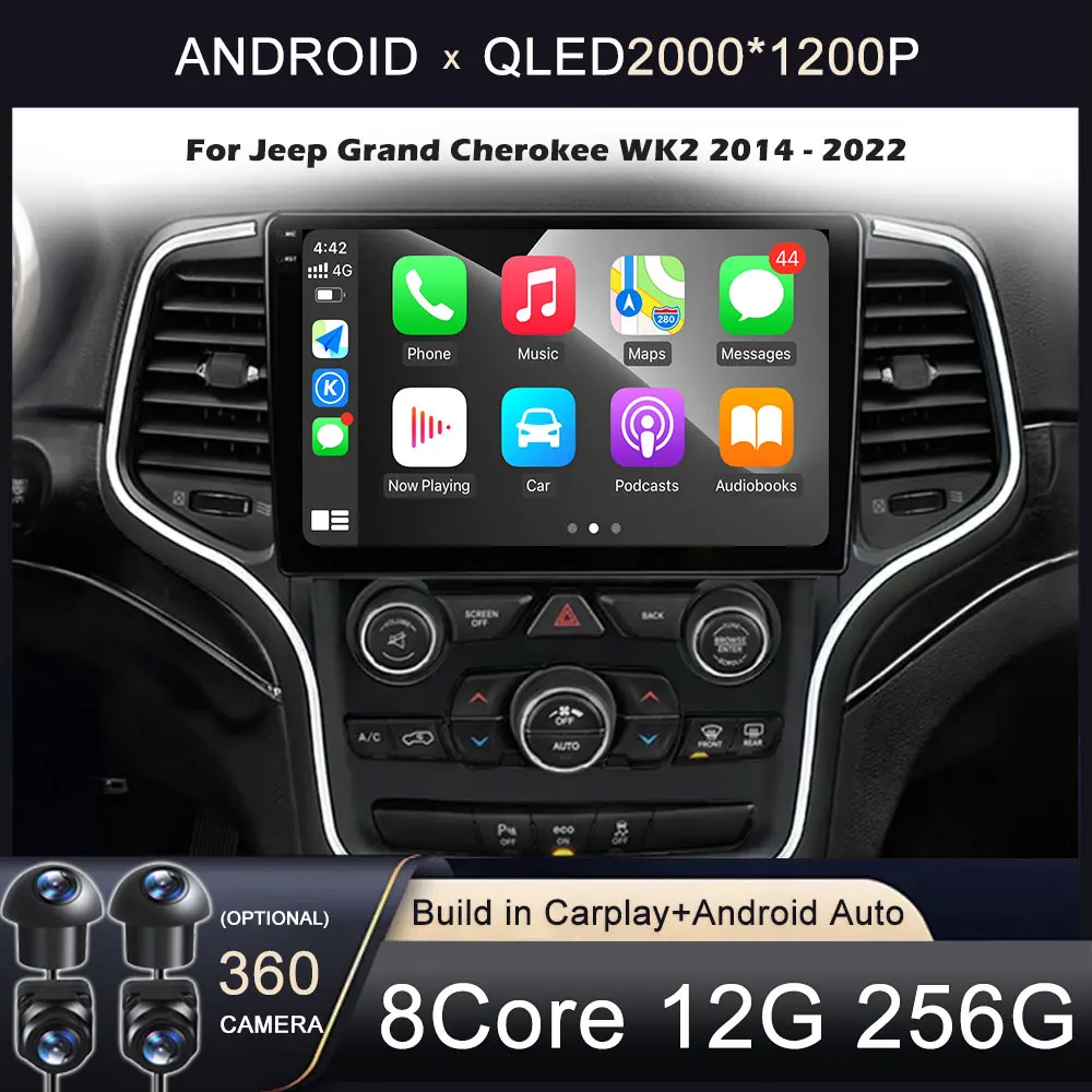 For Jeep Grand Cherokee WK2 2014 - 2022 Car Radio Navigation GPS Multimedia Player Android Auto Stereo Bluetooth 5G Wifi No 2DIN
