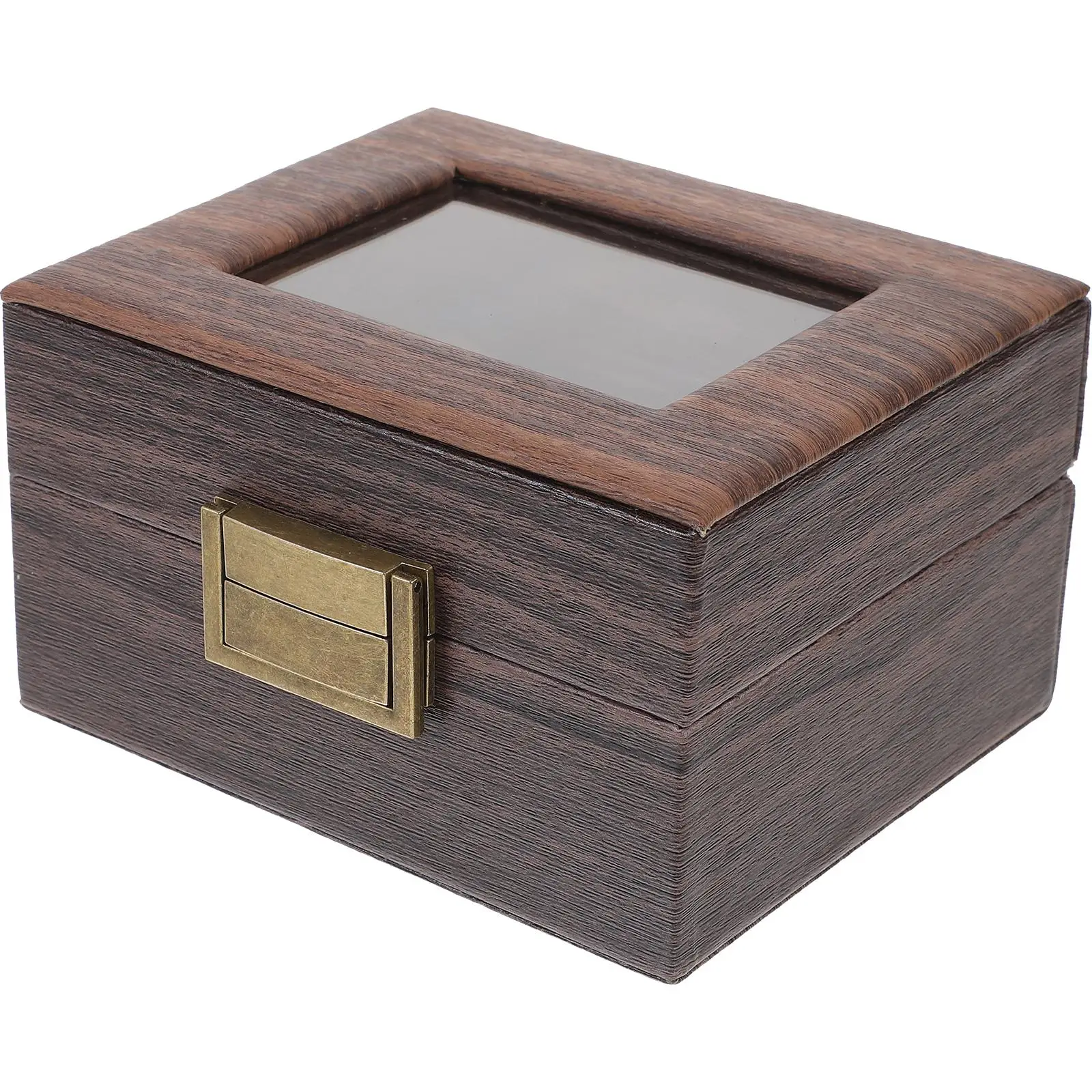 

Wood Grain Jewelry Box 2 Compartments Lightweight Sturdy Storage Case Organizer Clear Lid Trinket Box Vintage Container