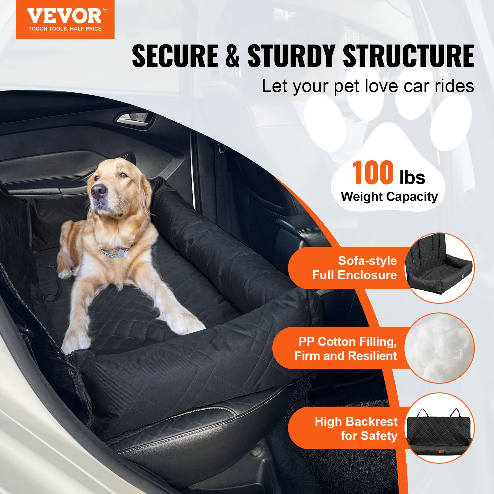 VEVOR Dog Car Seat Waterproof Dog Booster Seat Pet Car Seat with Clip-On Safety Leash PP Cotton Car Bed for Medium & Large Dog